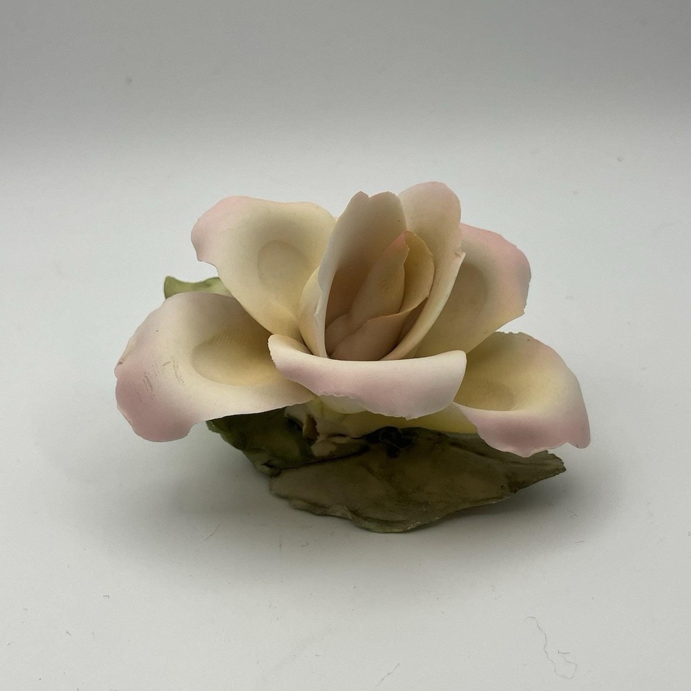 Vintage Capodimonte Style Porcelain Flower / Pink & Yellow Rose Floral Figurine